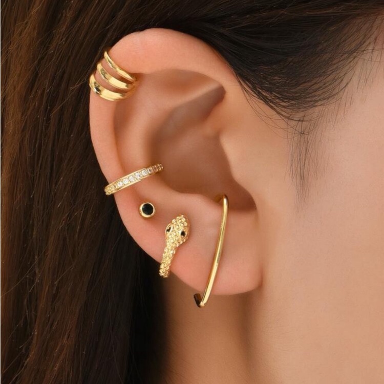Elegant Gold One Ear Snake Set 18k Gold Plated New